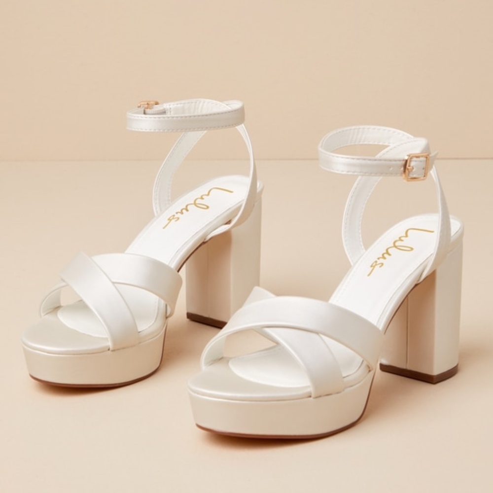 Lulus Selah Ivory Ankle Strap Heels White - Size 6.5
